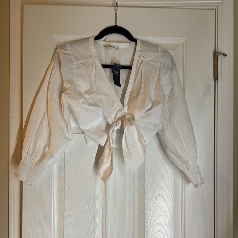 Abercrombie & Fitch Cream Tie-Front Blouse